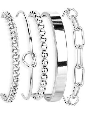Women's Silver Paperclip Set For 14 Gold Plated Non Tarnish Stackable Bangles